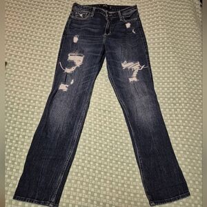 Hollister Dark Blue Distressed Straight Leg Jeans